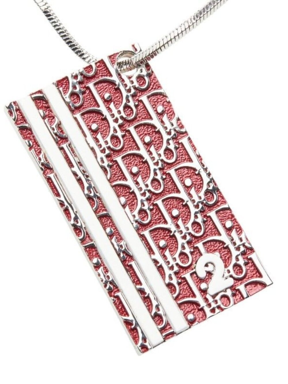 Dior Trotter Number 2 Necklace Silver Bordeaux White Metal